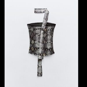 Snake Printed tulle bandeau top small strapless neck scarf S Zara